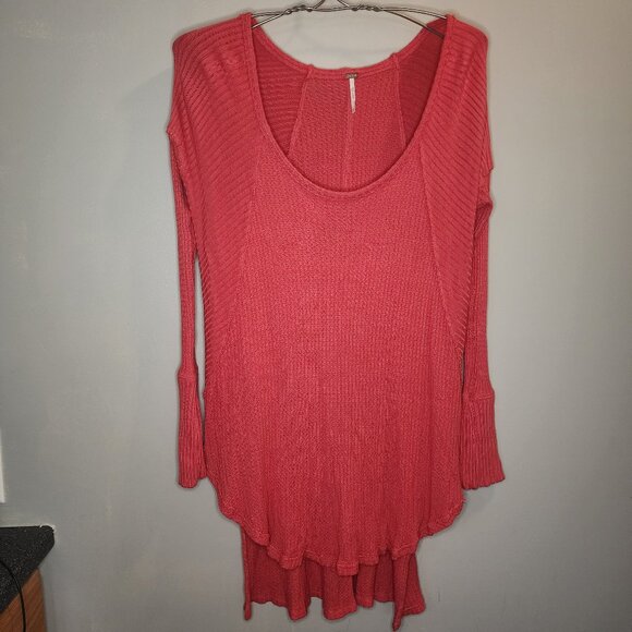 Free People Sz M Coral Tunic, Part Waffle/Striped long BOHO Slouchy - Picture 1 of 5